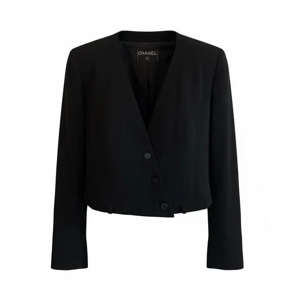 CHANEL Black Cropped Collarless Blazer Jacket NWT - Picture 2 of 4